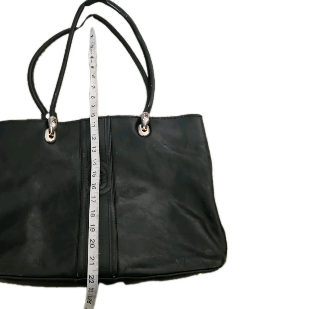 Mario Orlandi Vintage Black Leather Large Tote Bag